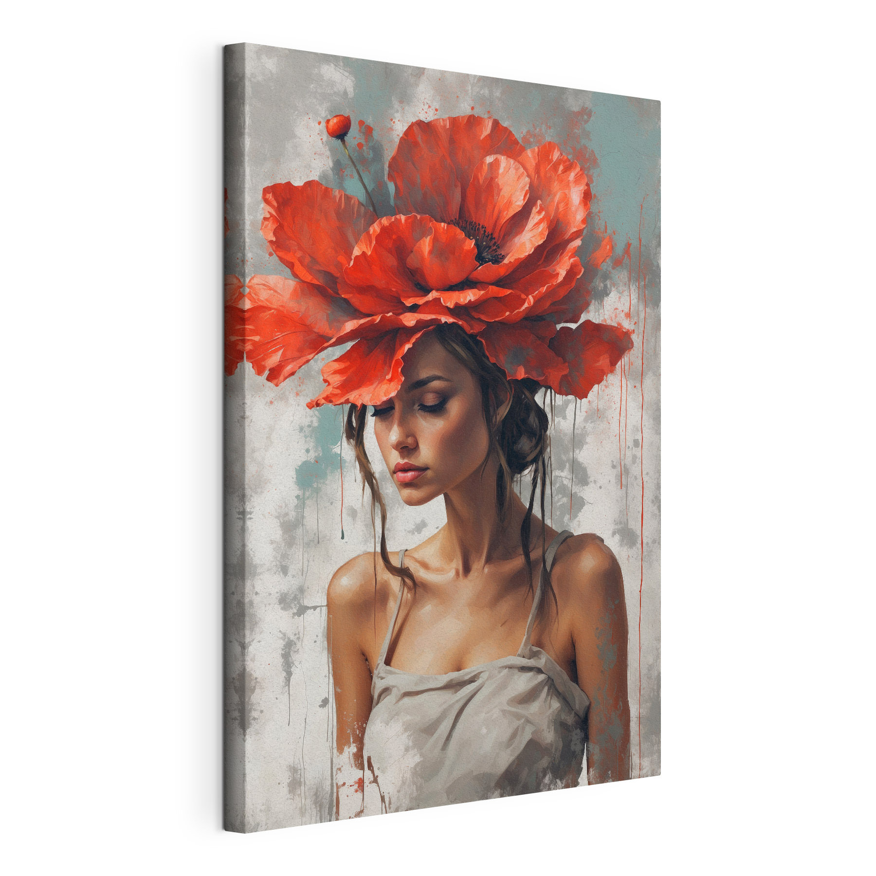 A woman with red flowers on her head A woman with red flowers on her head