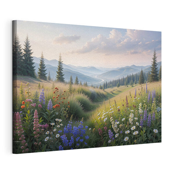 Wandbilder Ein Feld voller Blumen und Bäume