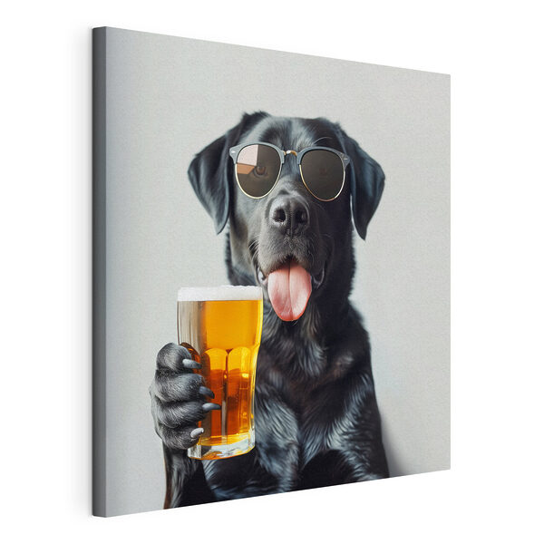 Hund mit Sonnenbrille und einem Glas Bier in der Hand Wandbilder Hund mit Sonnenbrille und einem Glas Bier in der Hand