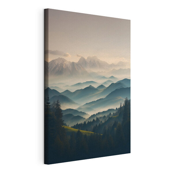 Bergkette mit Bäumen und Nebel Wandbilder Bergkette mit Bäumen und Nebel