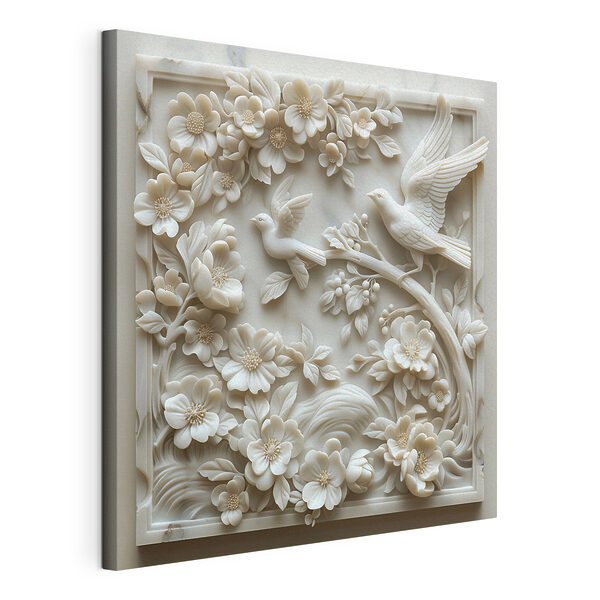 Weiße Skulptur mit Vögeln und Blumen Wandbilder Weiße Skulptur mit Vögeln und Blumen