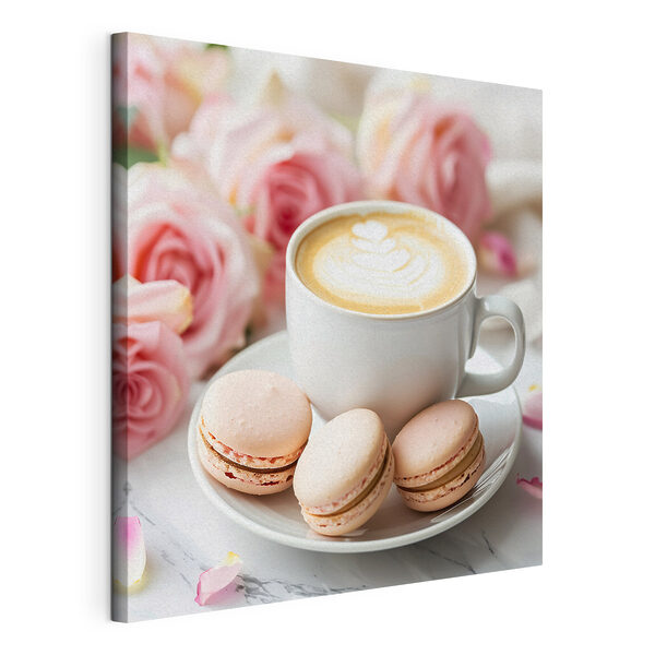 Tasse Kaffee und Kekse auf einem Teller Wandbilder Tasse Kaffee und Kekse auf einem Teller