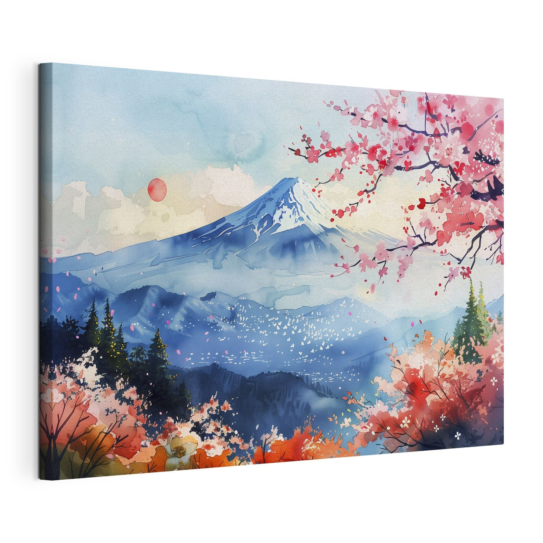 Watercolor of a mountain with a snowy peak