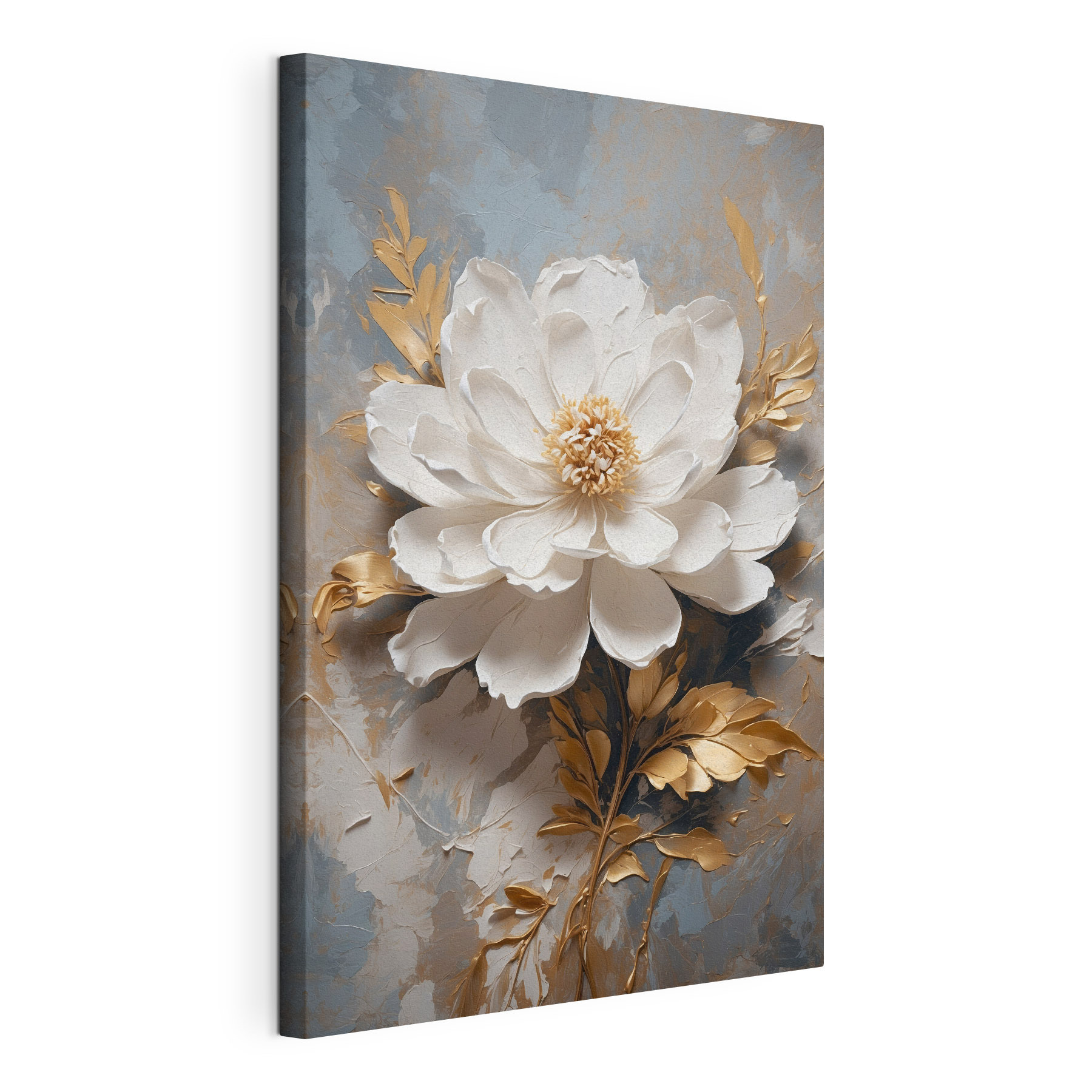 White flower with metallic leaves