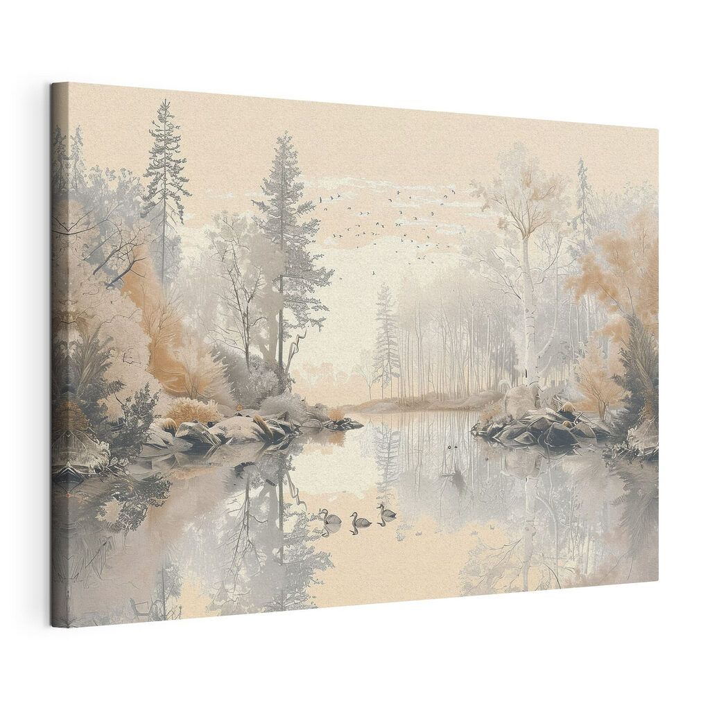 Lake with trees and birds Lake with trees and birds