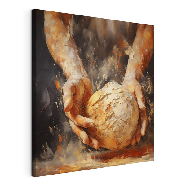 Wandbilder Gemälde von Händen, die eine Brotkugel halten (Artikelnummer: s40095) Wandbilder Wandbilder Gemälde von Händen, die eine Brotkugel halten (Artikelnummer: s40095)