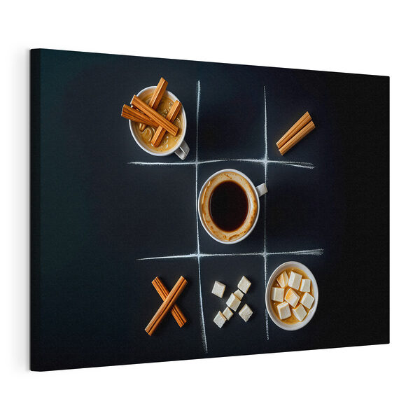 Wandbilder Tic-Tac-Toe-Spiel mit Kaffee und Marshmallows
