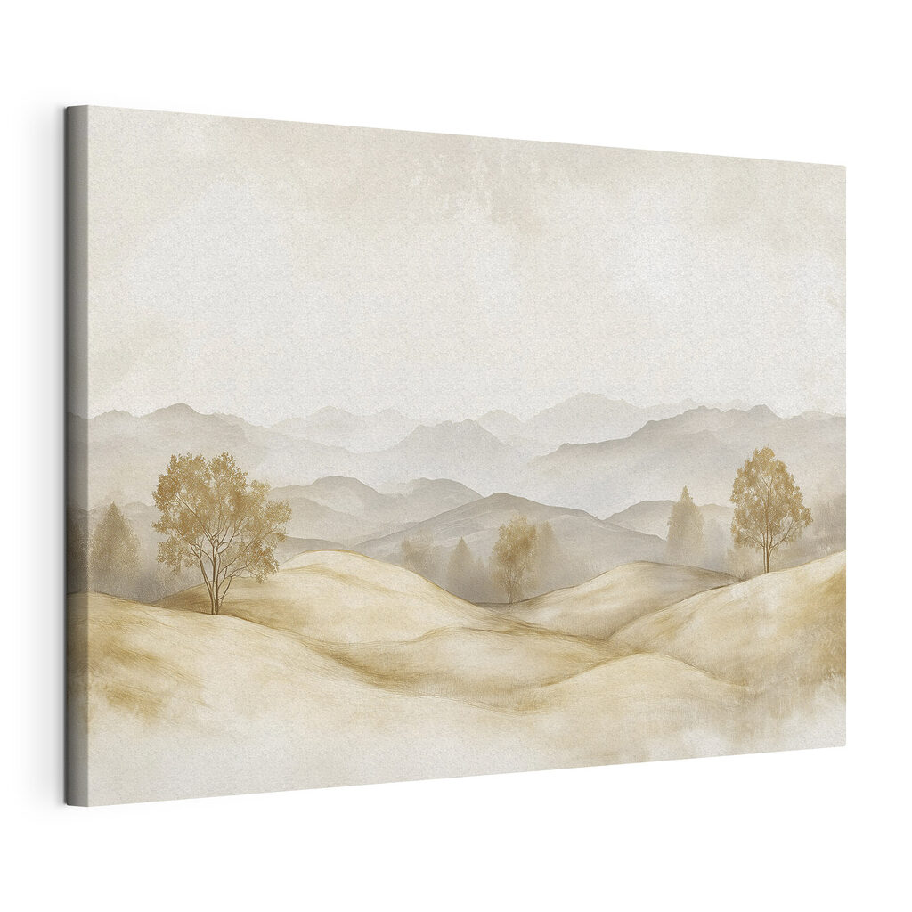 Landscape of hills with trees and mountains in the background