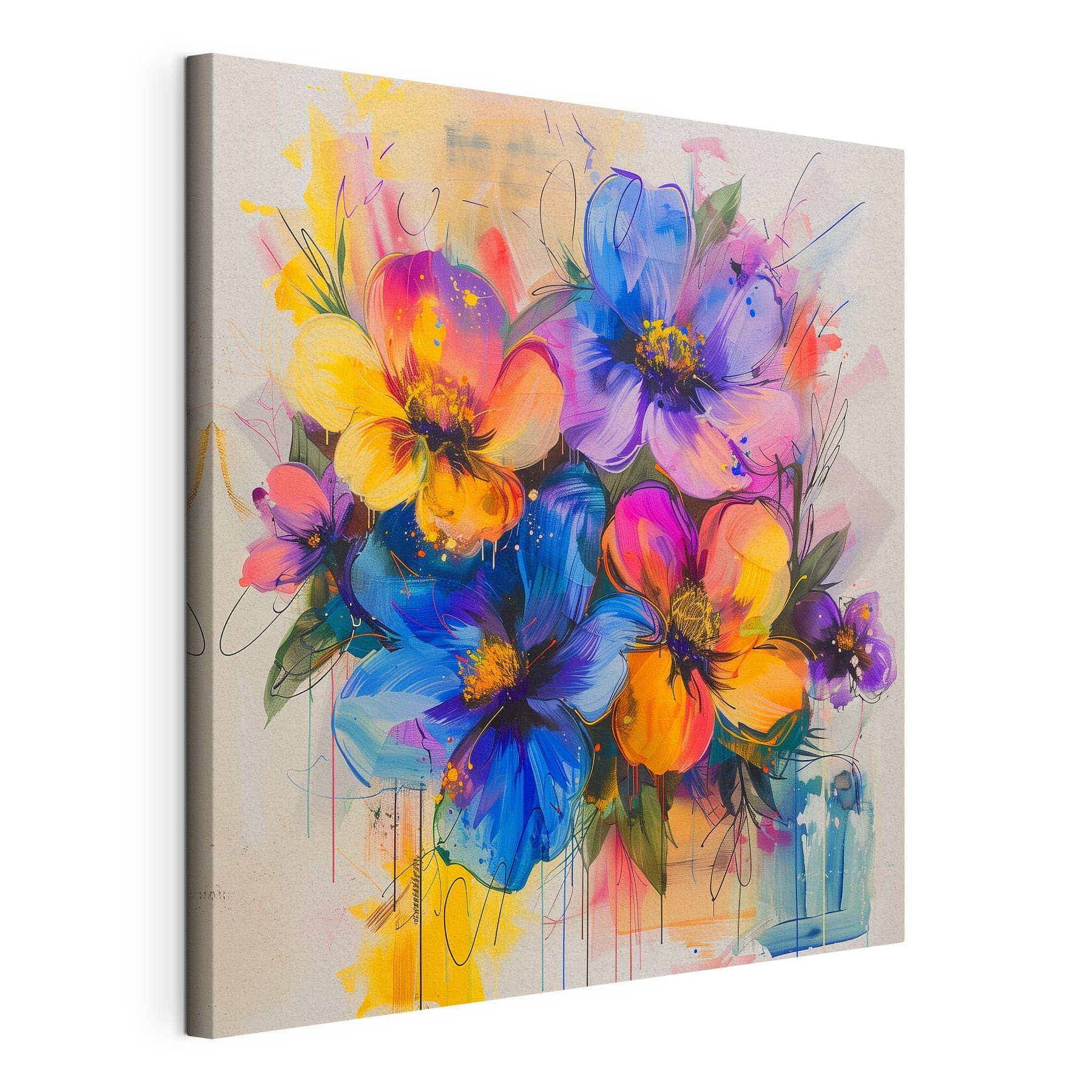 Painting of flowers on a white surface Painting of flowers on a white surface