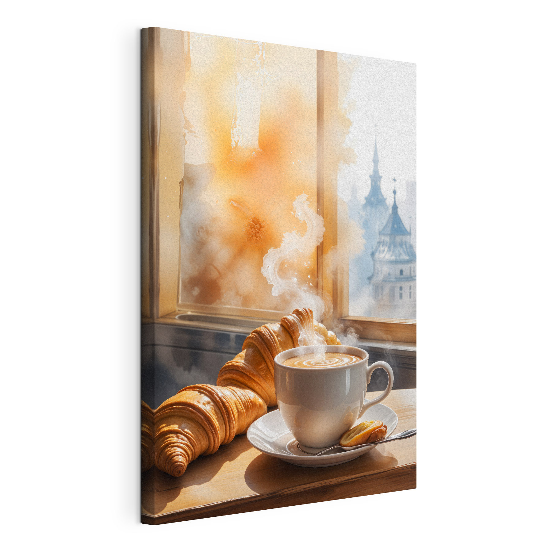 Cup of coffee and croissants on a table Cup of coffee and croissants on a table