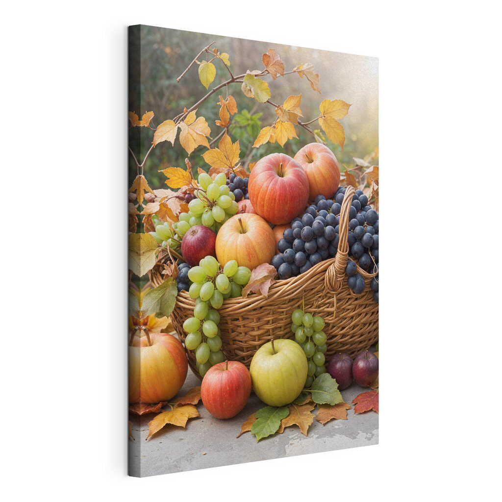 Basket of fruit with leaves