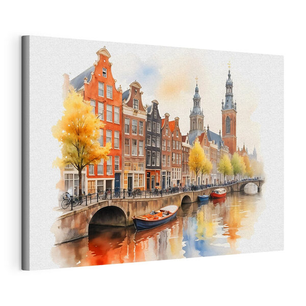Aquarell eines Kanals mit Booten und Gebäuden Wandbilder Aquarell eines Kanals mit Booten und Gebäuden