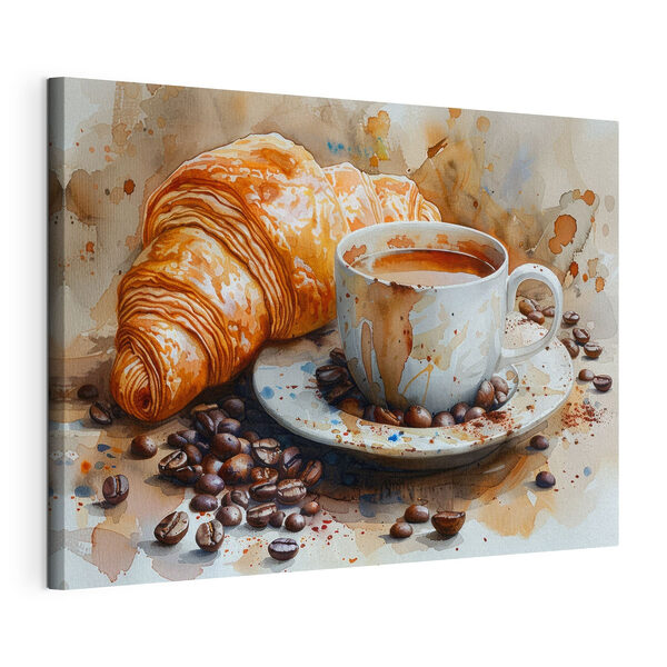 Aquarell einer Tasse Kaffee und eines Croissants Wandbilder Aquarell einer Tasse Kaffee und eines Croissants