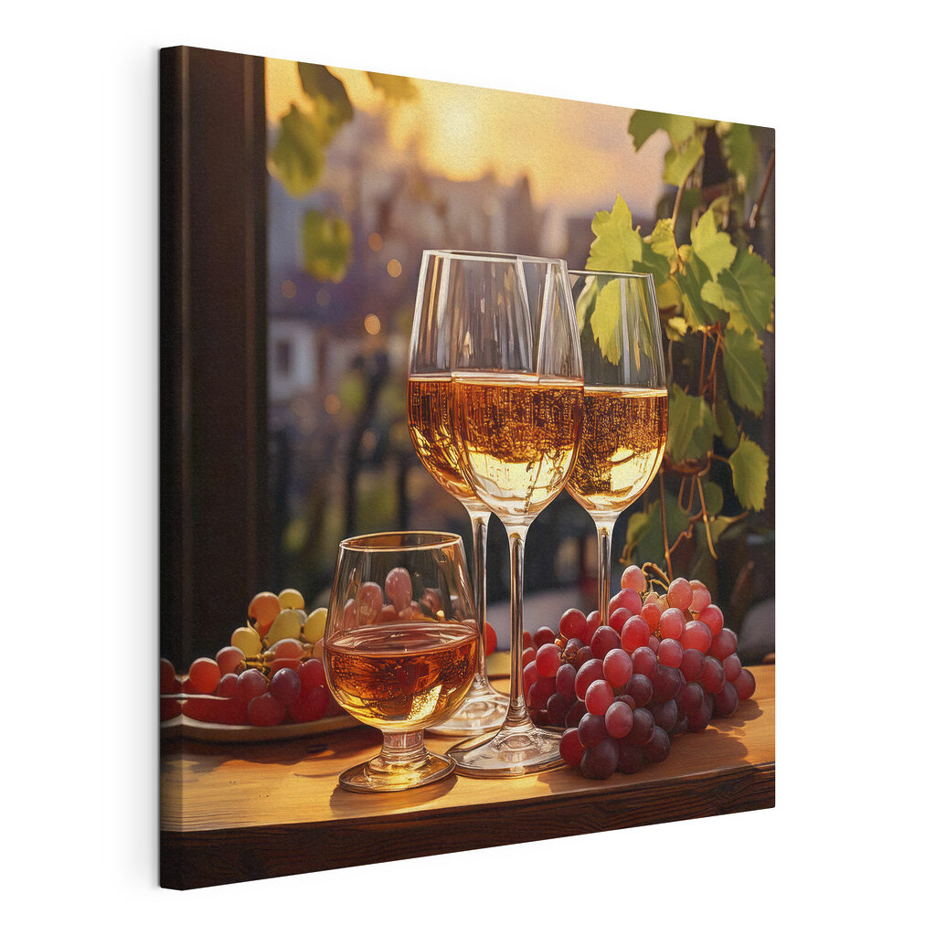 Group of wine glasses and grapes on a table