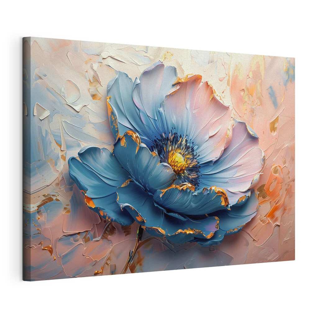 Blue petals adorn the canvas