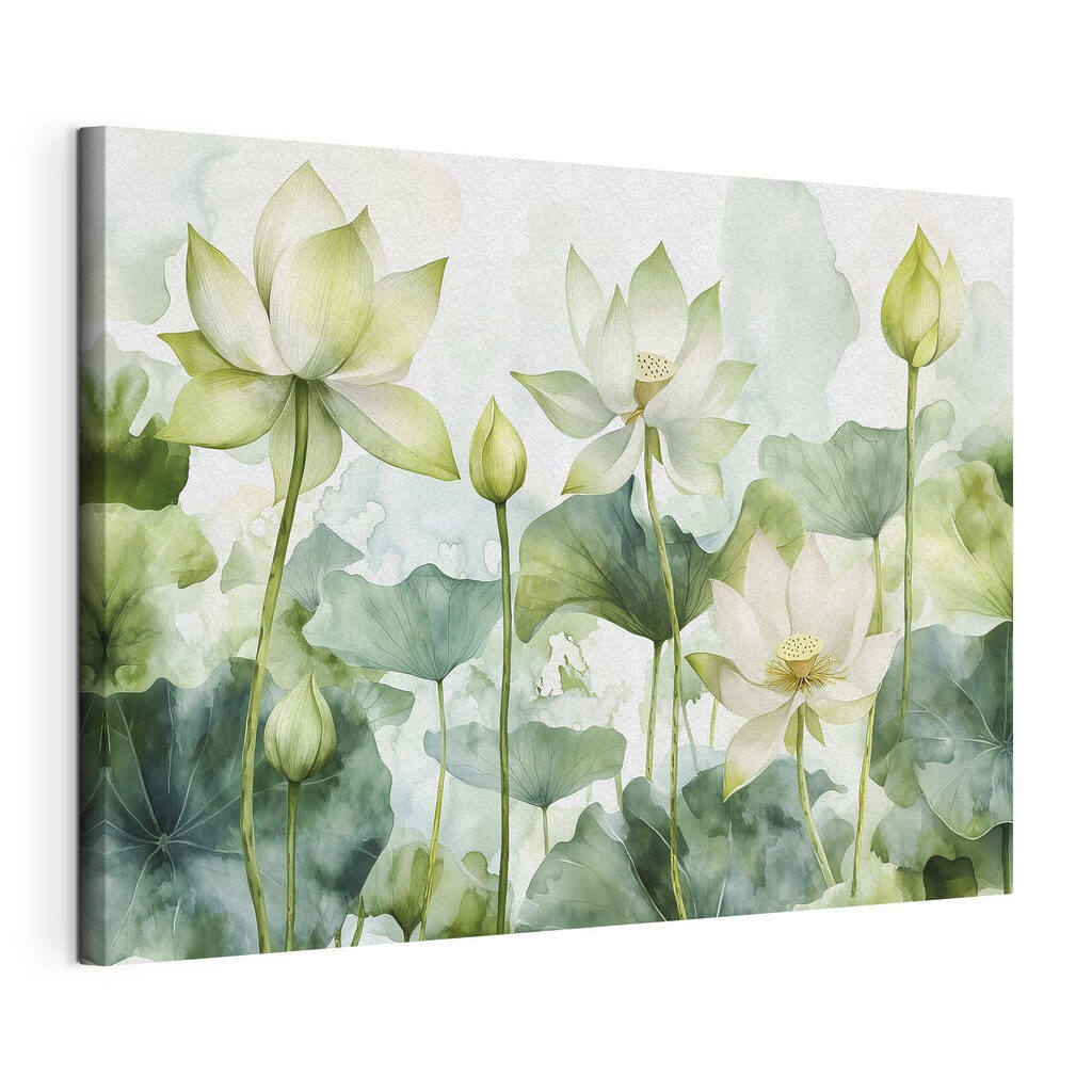 Painting of white flowers and green leaves Painting of white flowers and green leaves