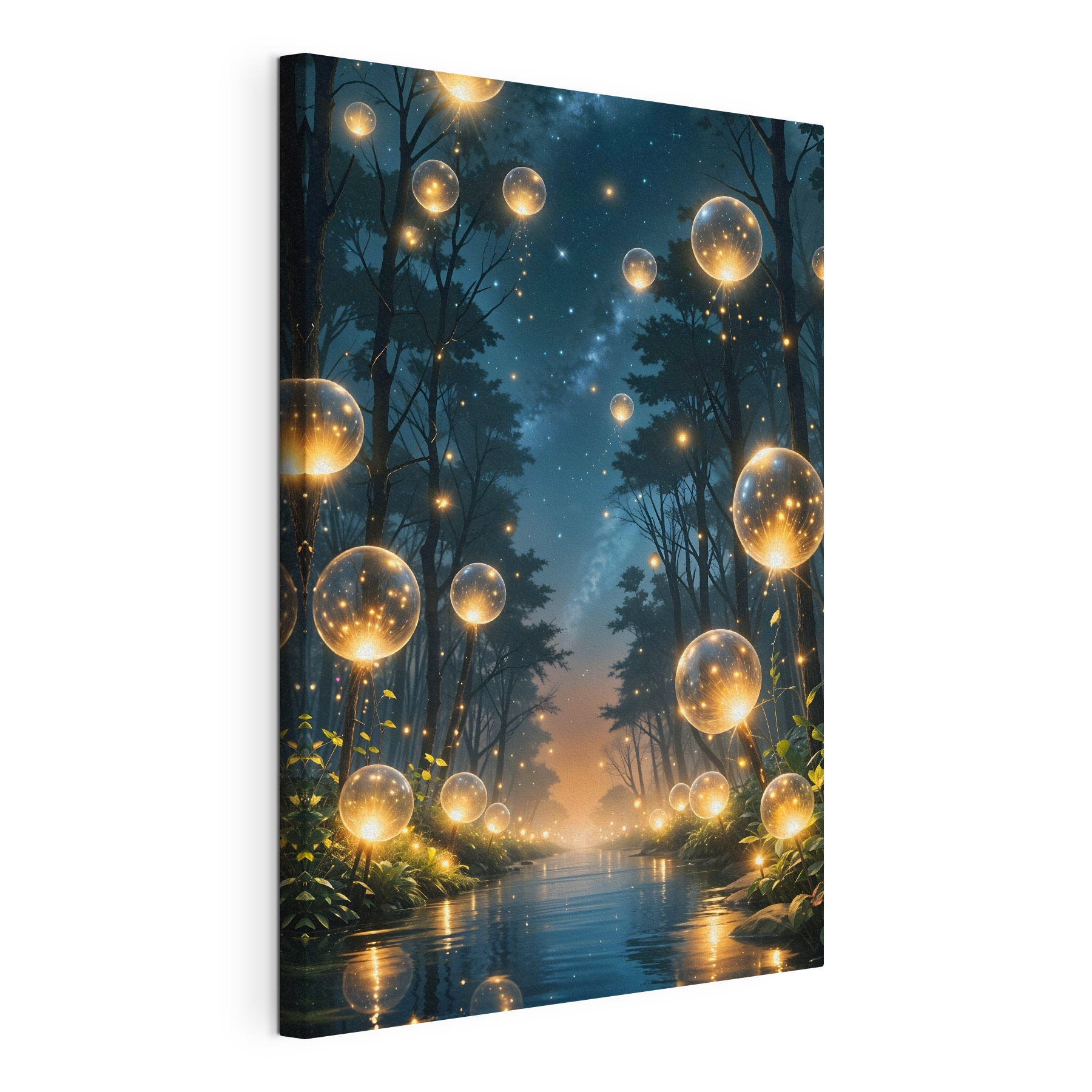 Glowing bubbles in a forest Glowing bubbles in a forest