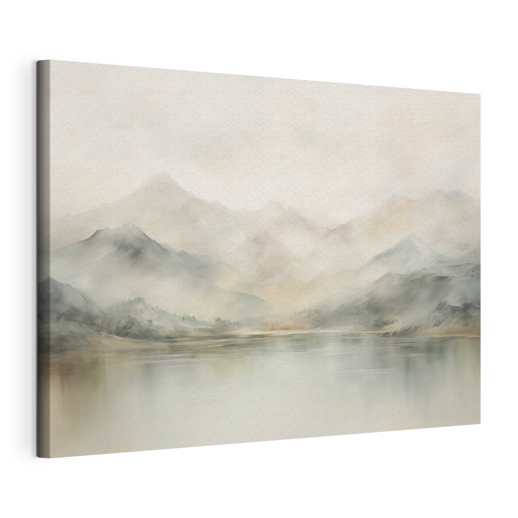 Watercolor of a lake with mountains in the distance