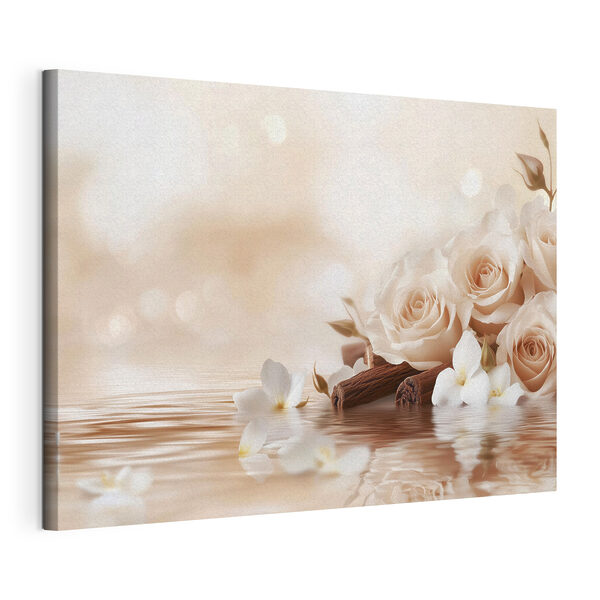 Wandbilder Wandbilder Gruppe von weißen Rosen und Zimtstangen in Wasser (Artikelnummer: s41877)