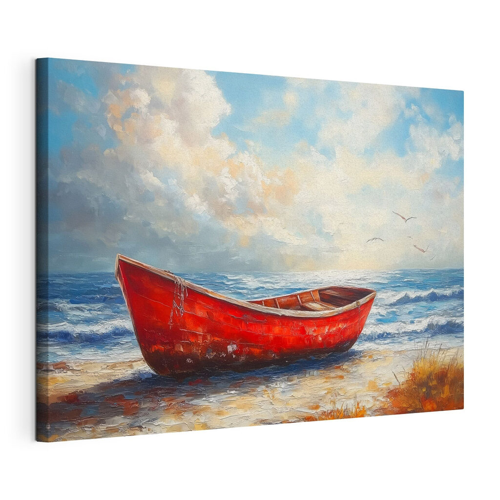 Painting of a boat on a beach Painting of a boat on a beach