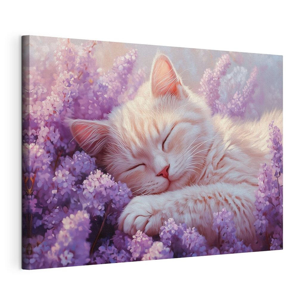 Cat sleeping in a flower bed