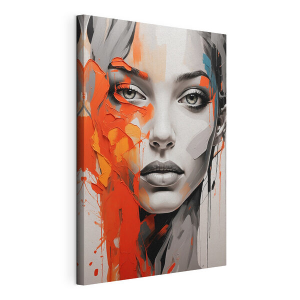Wandbilder Gemälde einer Frau mit orangefarbener Farbe im Gesicht (Artikelnummer: s41764) Wandbilder Wandbilder Gemälde einer Frau mit orangefarbener Farbe im Gesicht (Artikelnummer: s41764)