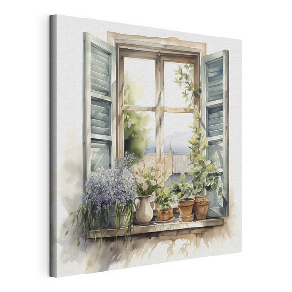 Wandbilder Aquarellmalerei eines Fensters mit Topfpflanzen
