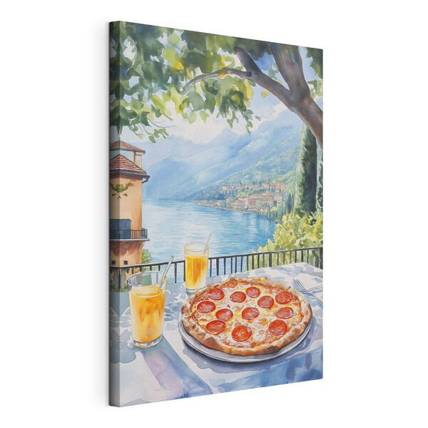 Wandbilder Aquarellmalerei einer Pizza und Getränke auf einem Tisch (Artikelnummer: s42436) Wandbilder Wandbilder Aquarellmalerei einer Pizza und Getränke auf einem Tisch (Artikelnummer: s42436)