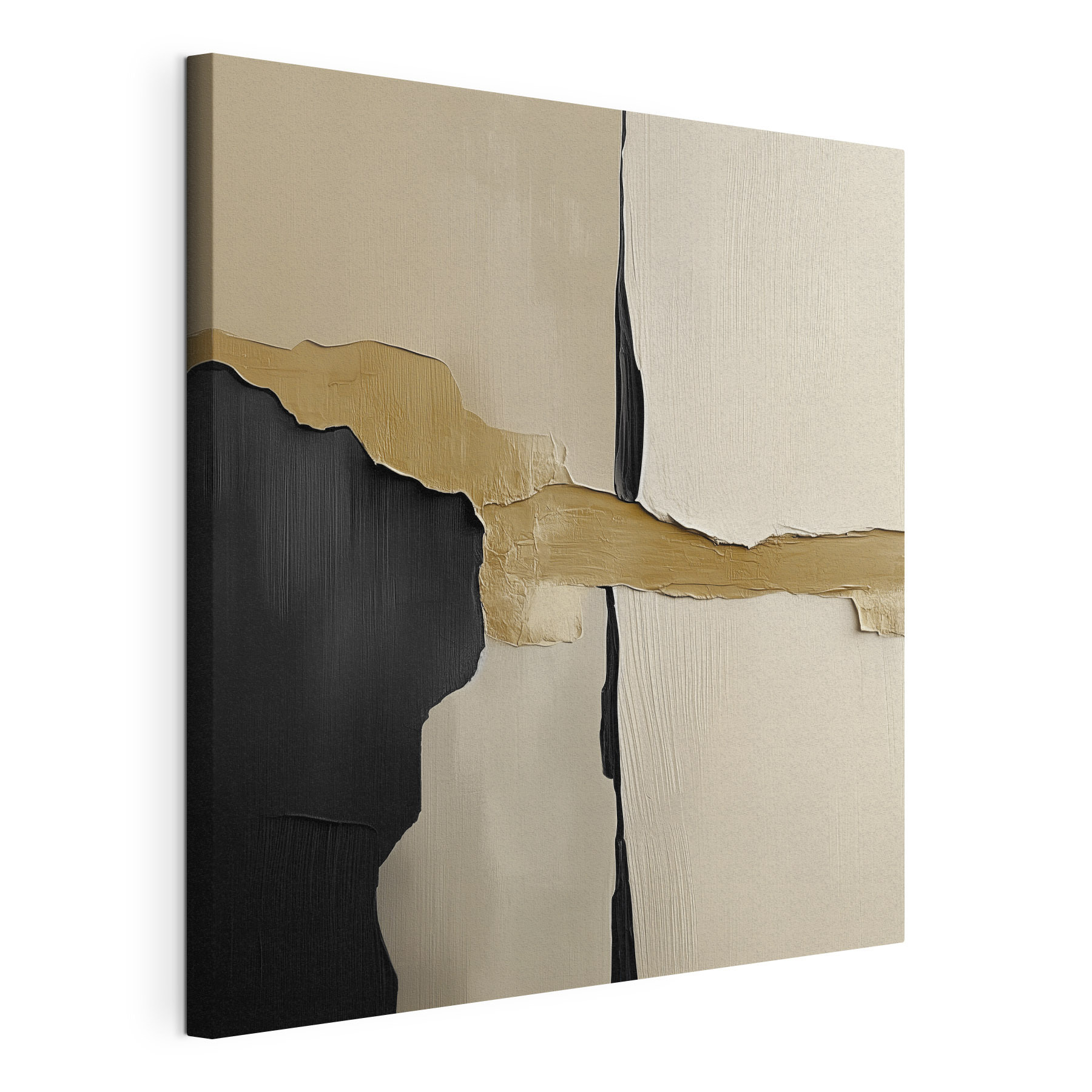 Black and white wall with a brown strip