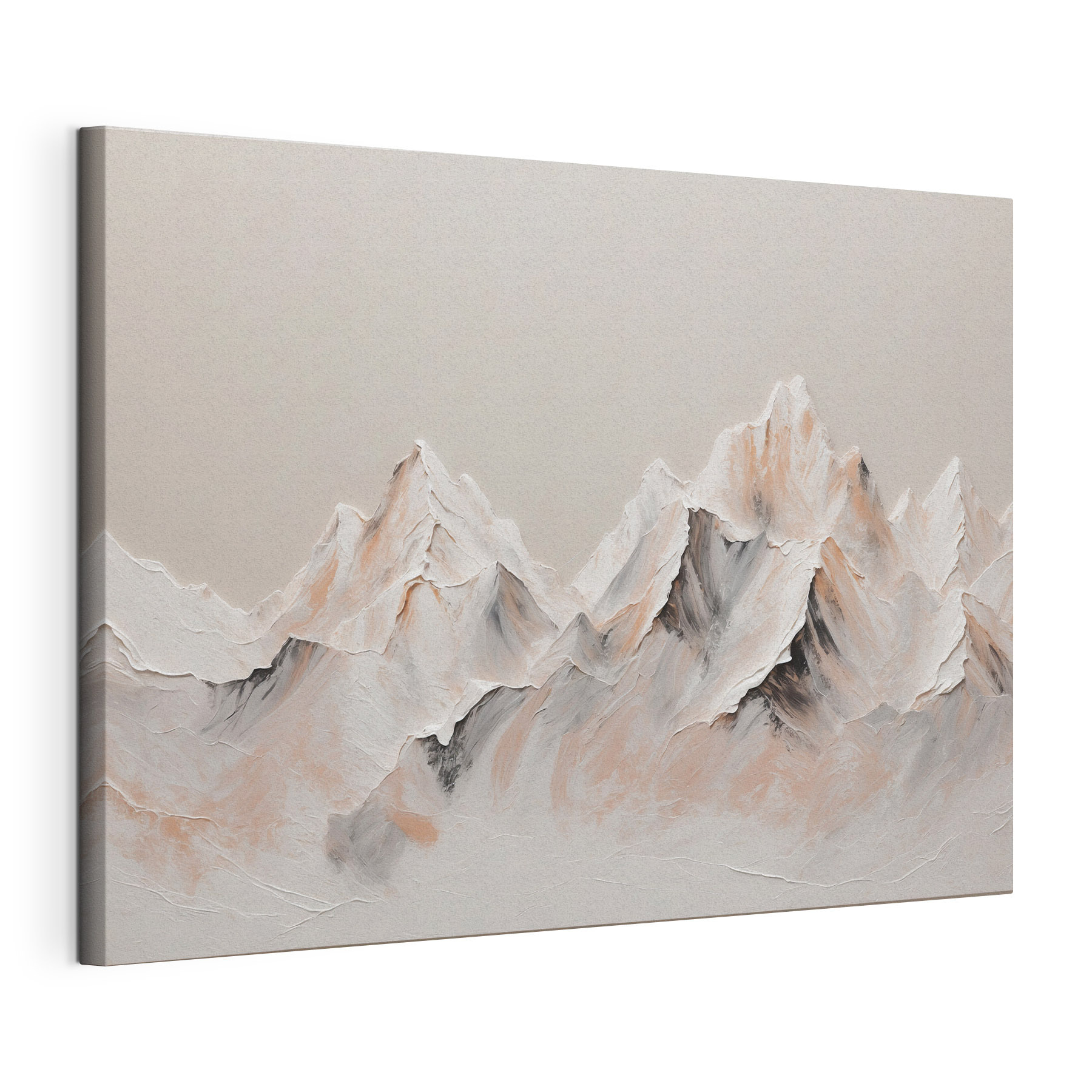 Painting of mountains with white and brown colors