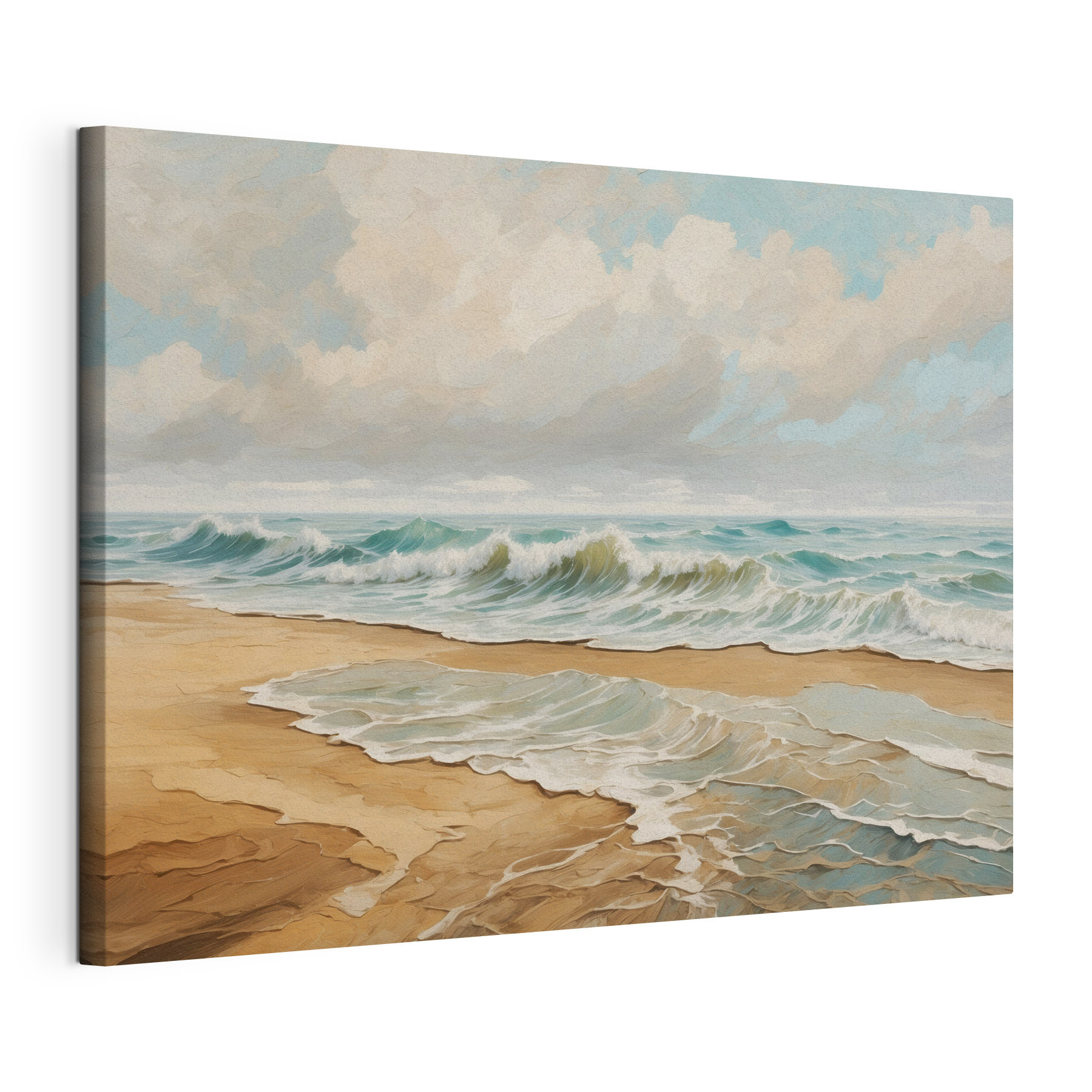 Painting of waves crashing on a beach