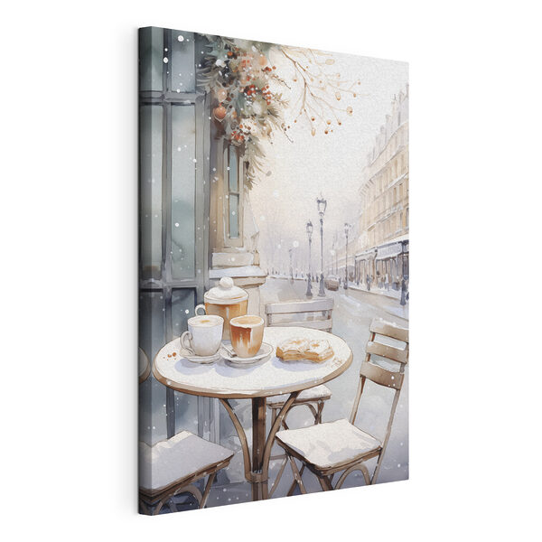 Tisch mit Kaffeetassen und Croissants darauf Wandbilder Tisch mit Kaffeetassen und Croissants darauf