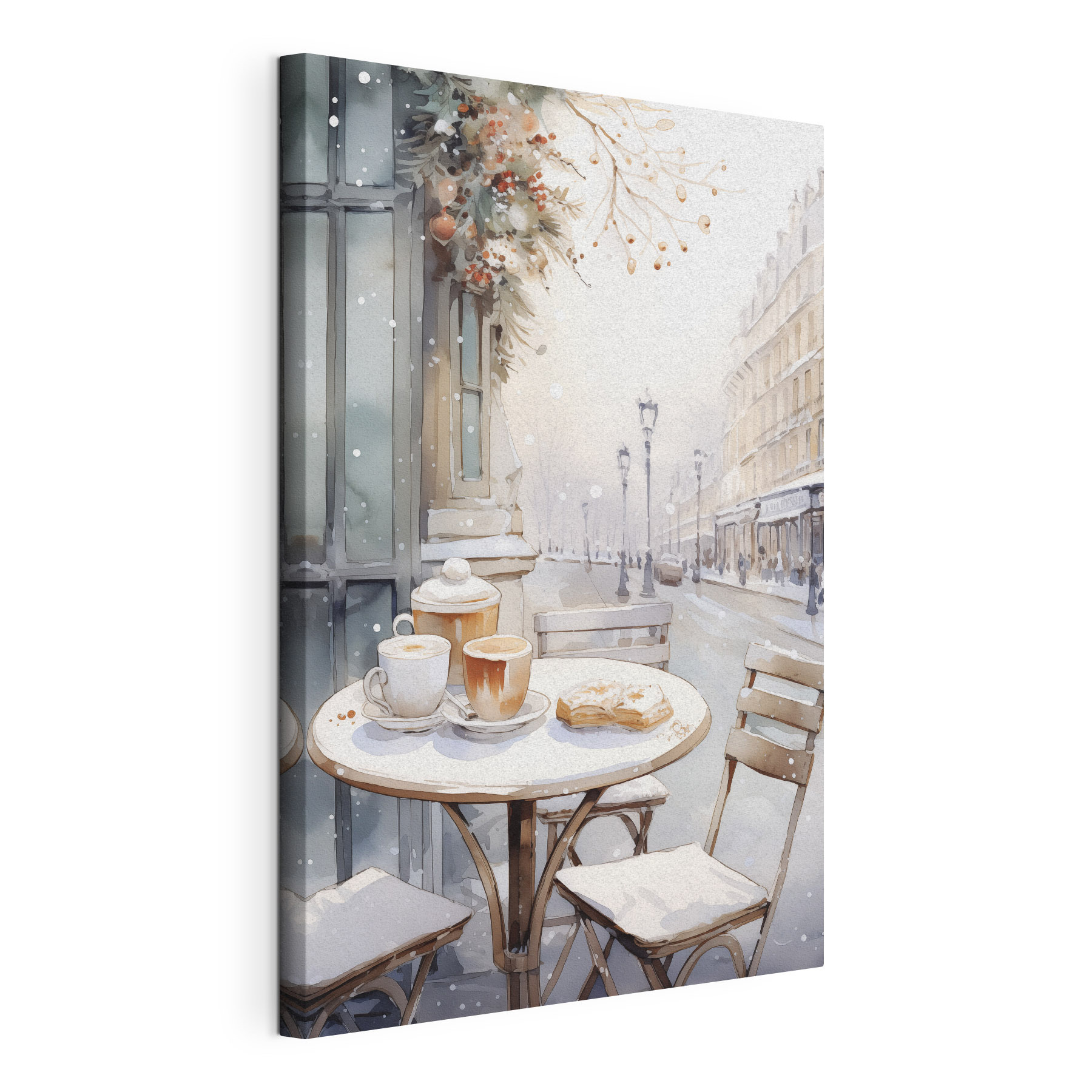 Table with coffee cups and croissants on it Table with coffee cups and croissants on it