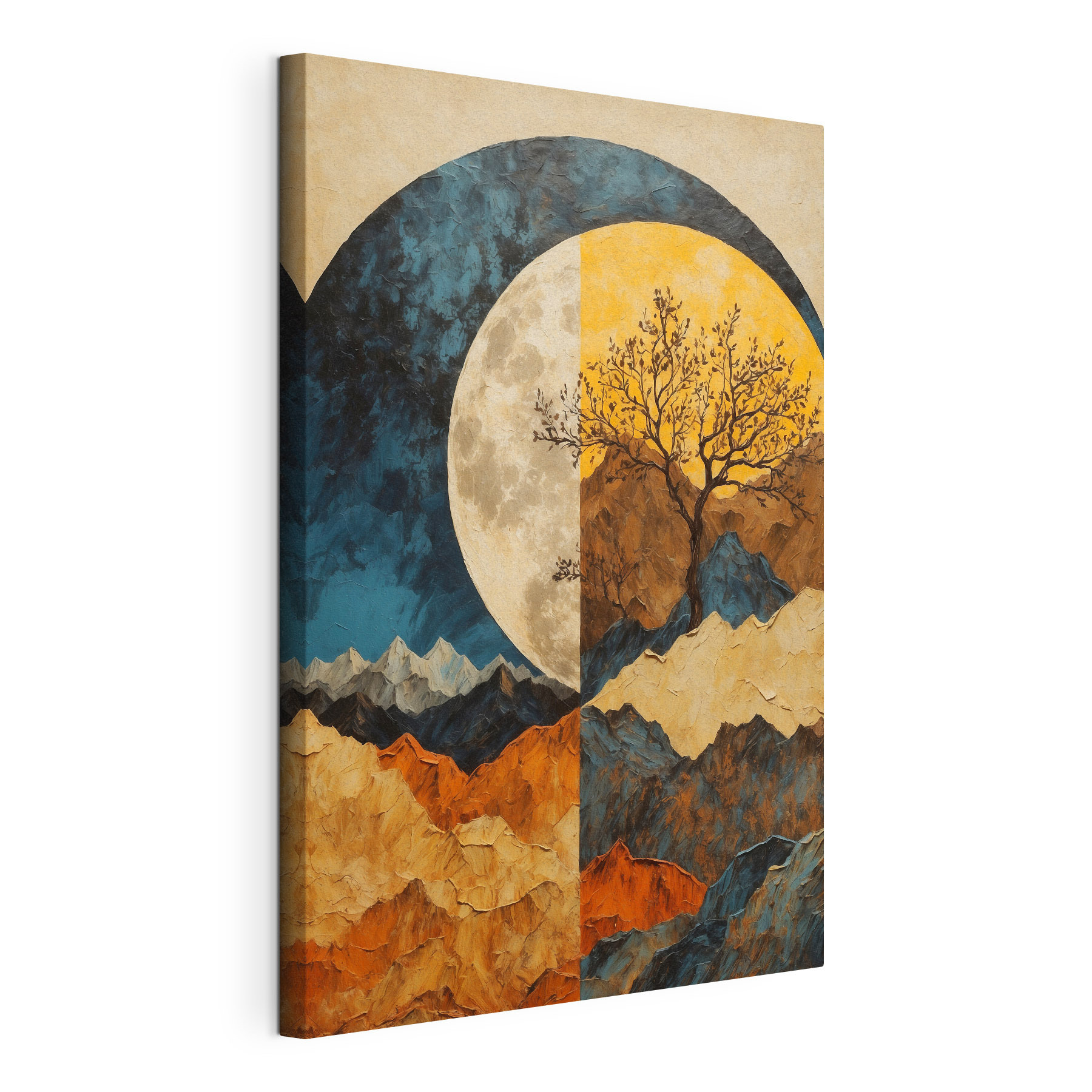 Painting of a tree and mountains Painting of a tree and mountains