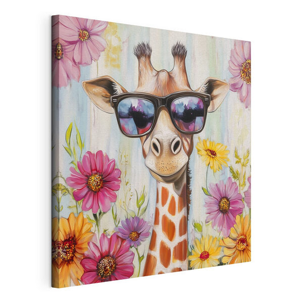 Giraffe mit Sonnenbrille und Blumen Wandbilder Giraffe mit Sonnenbrille und Blumen