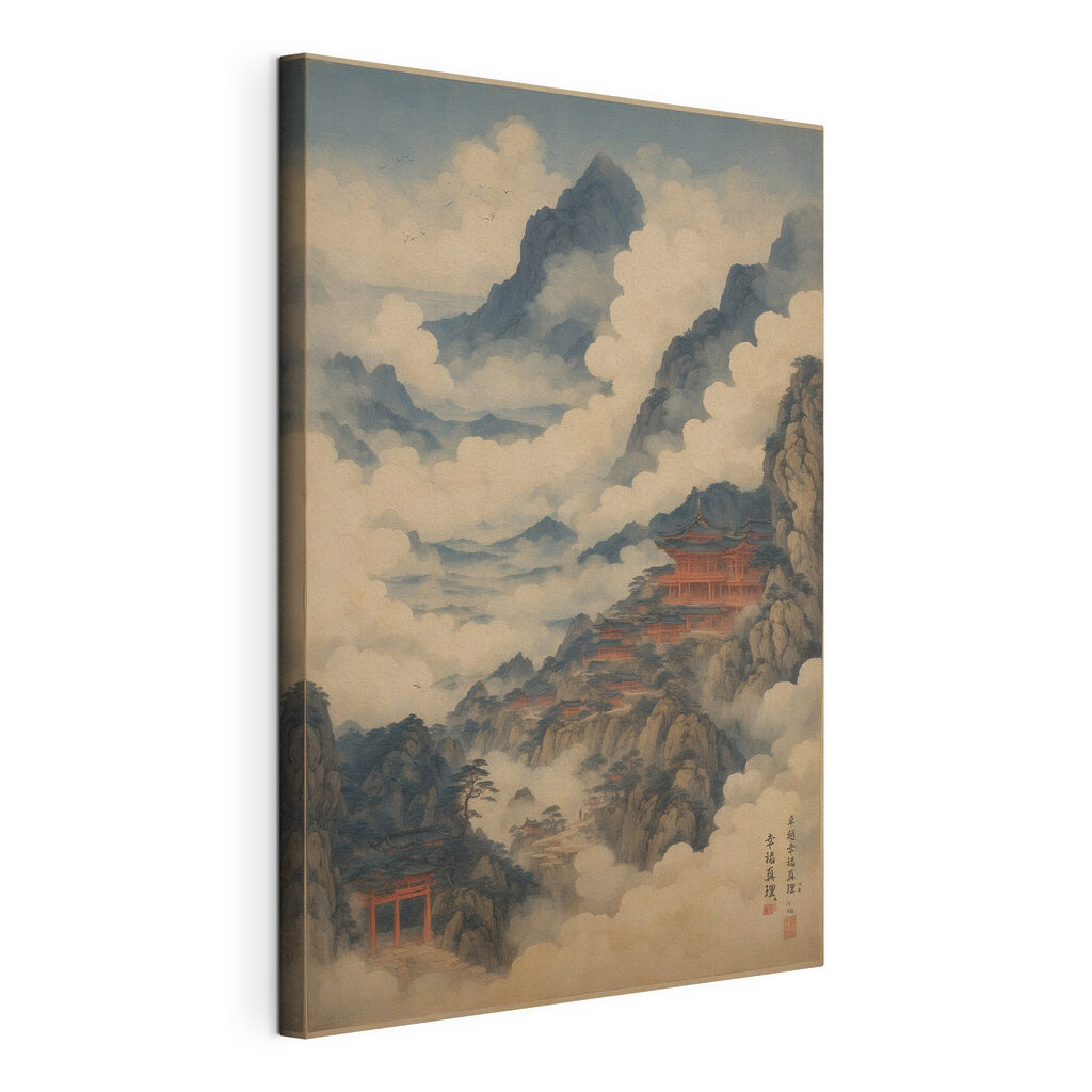 Painting of a temple on a mountain Painting of a temple on a mountain