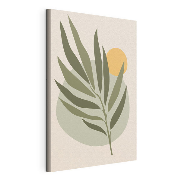 Ein grünes Blatt mit einem gelben Kreis Wandbilder Ein grünes Blatt mit einem gelben Kreis