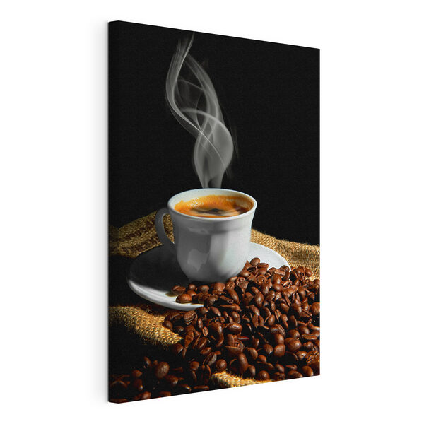 Wandbilder Eine Tasse Kaffee mit Rauch auf einer Untertasse und Bohnen (Artikelnummer: s07770) Wandbilder Wandbilder Eine Tasse Kaffee mit Rauch auf einer Untertasse und Bohnen (Artikelnummer: s07770)