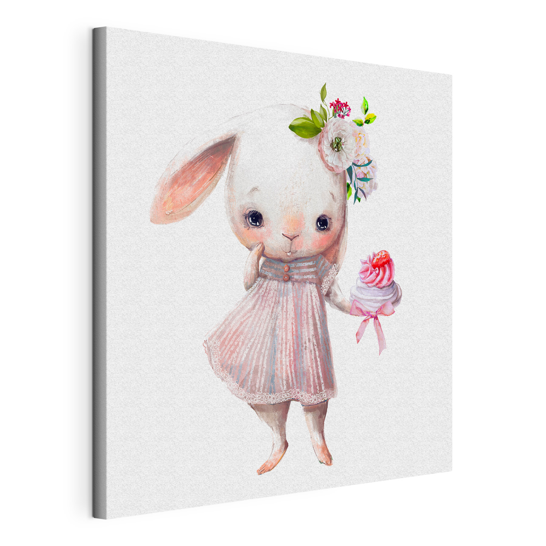 A cartoon of a bunny holding a cupcake A cartoon of a bunny holding a cupcake