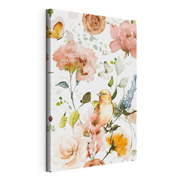 Bird and flowers on a white background