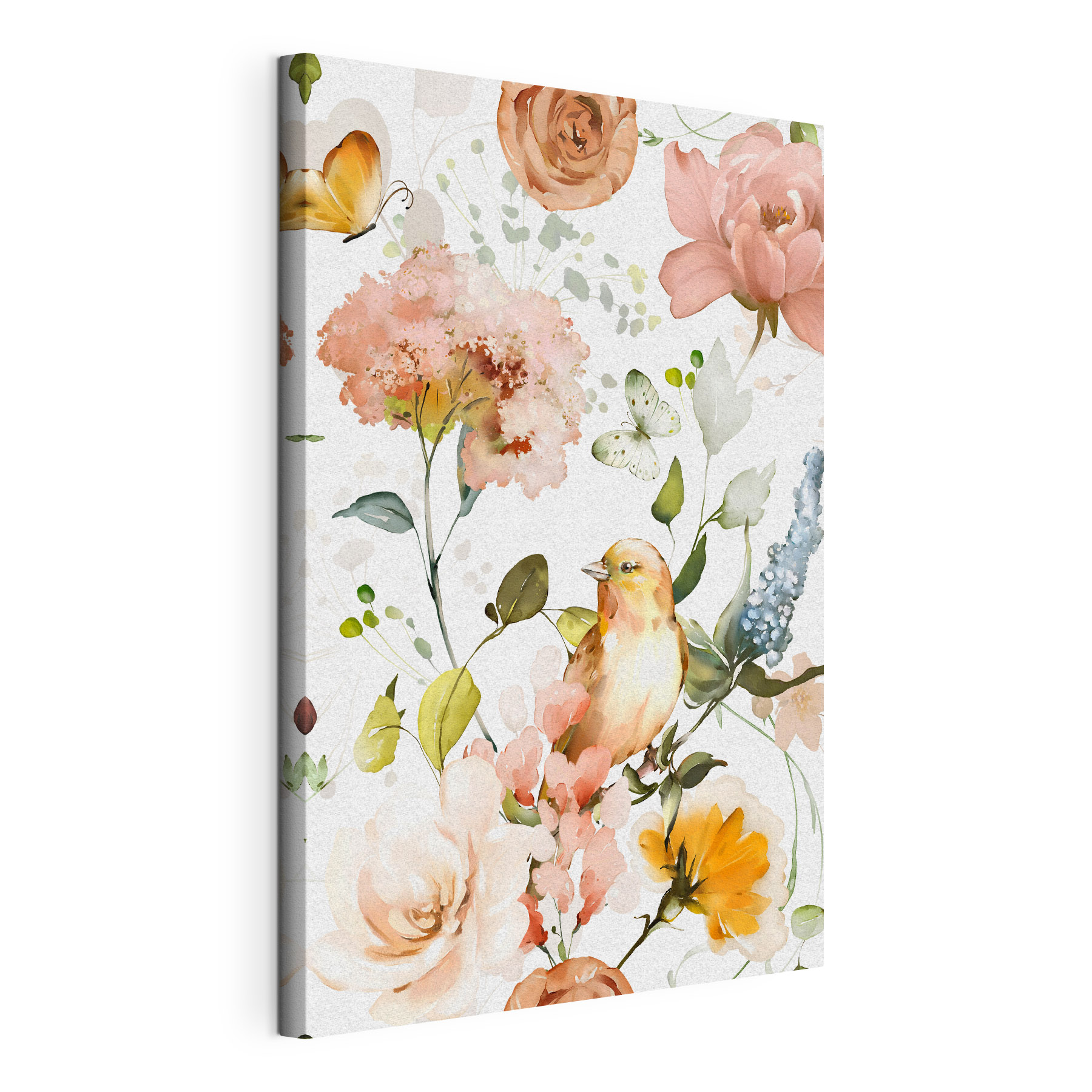 Bird and flowers on a white background