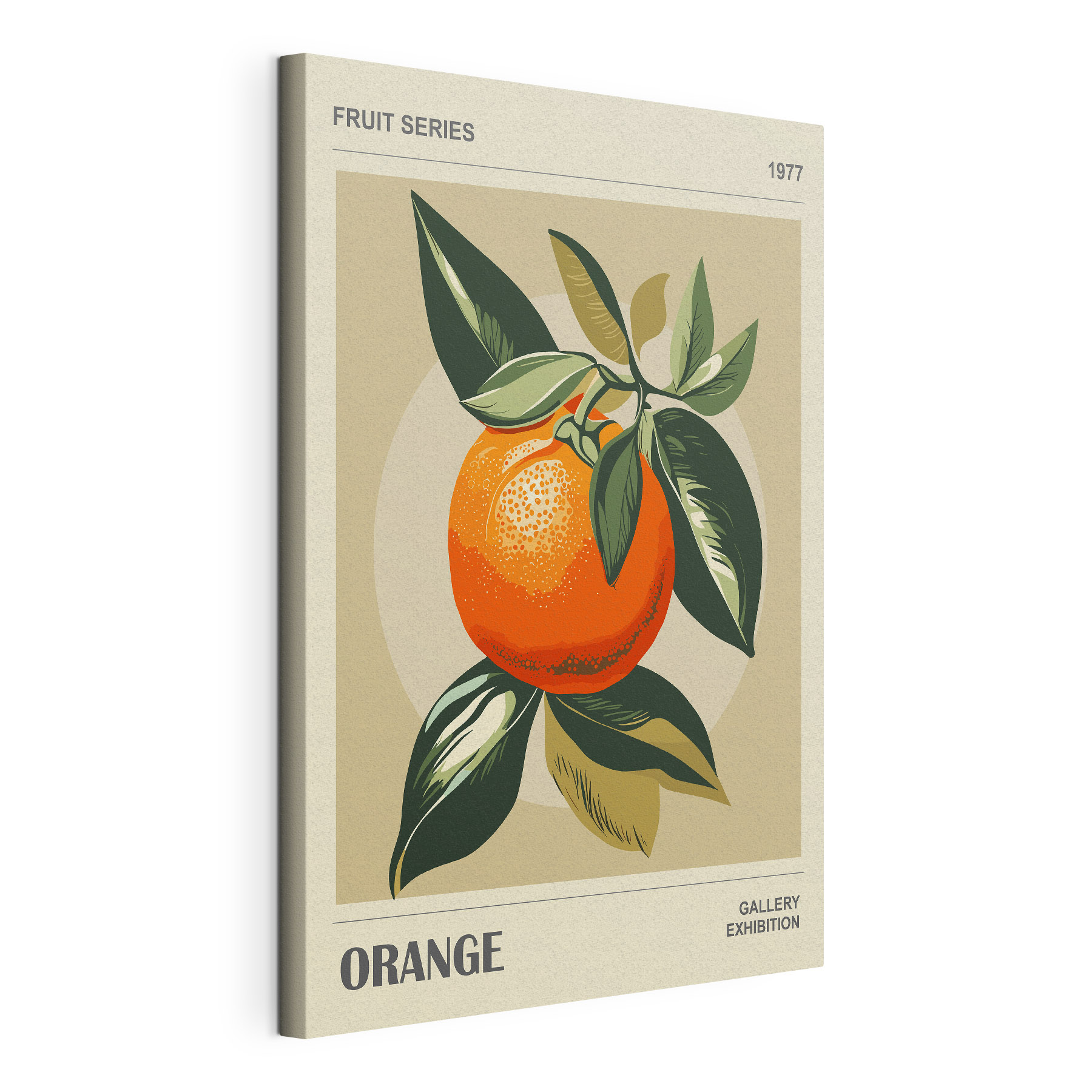 An orange with leaves on a branch