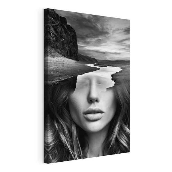 Wandbilder Das Gesicht einer Frau mit einem Fluss und Bergen (Artikelnummer: s36847) Wandbilder Wandbilder Das Gesicht einer Frau mit einem Fluss und Bergen (Artikelnummer: s36847)