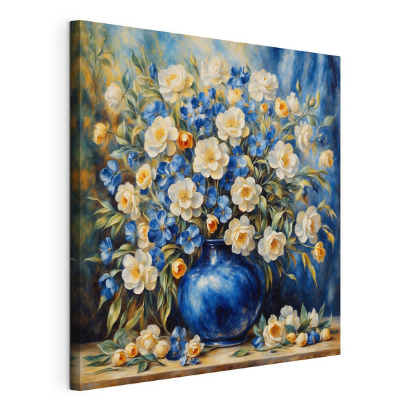 Wandbilder Wandbilder Ein Gemälde mit Blumen in einer blauen Vase (Artikelnummer: s37435)