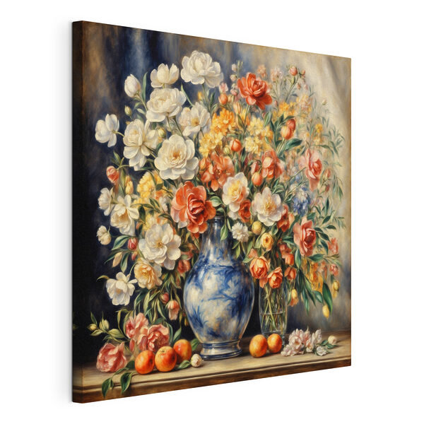 Wandbilder Wandbilder Ein Gemälde mit Blumen in einer Vase und Obst (Artikelnummer: s37436)