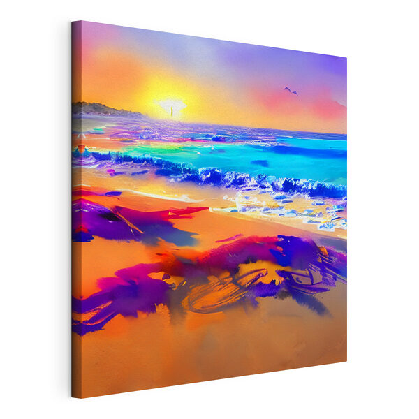 Ein bunter Strand mit Wellen und einem Sonnenuntergang Wandbilder Ein bunter Strand mit Wellen und einem Sonnenuntergang