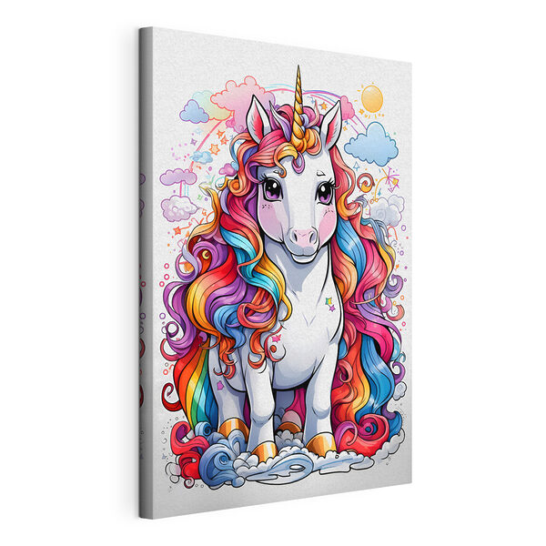 Wandbilder Wandbilder Ein Cartoon-Einhorn mit Regenbogenhaar (Artikelnummer: s37766)
