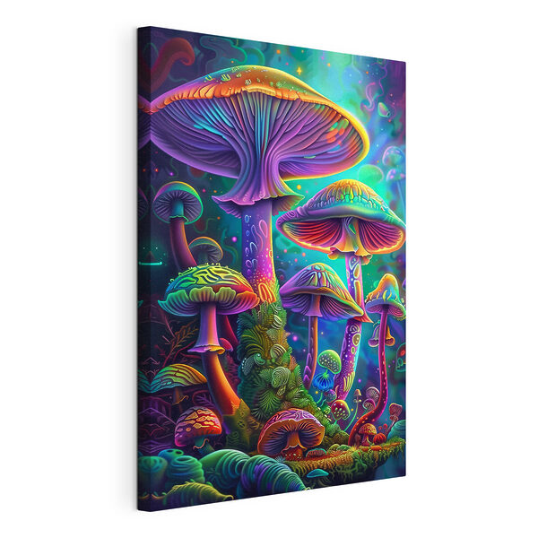 A group of colorful mushrooms