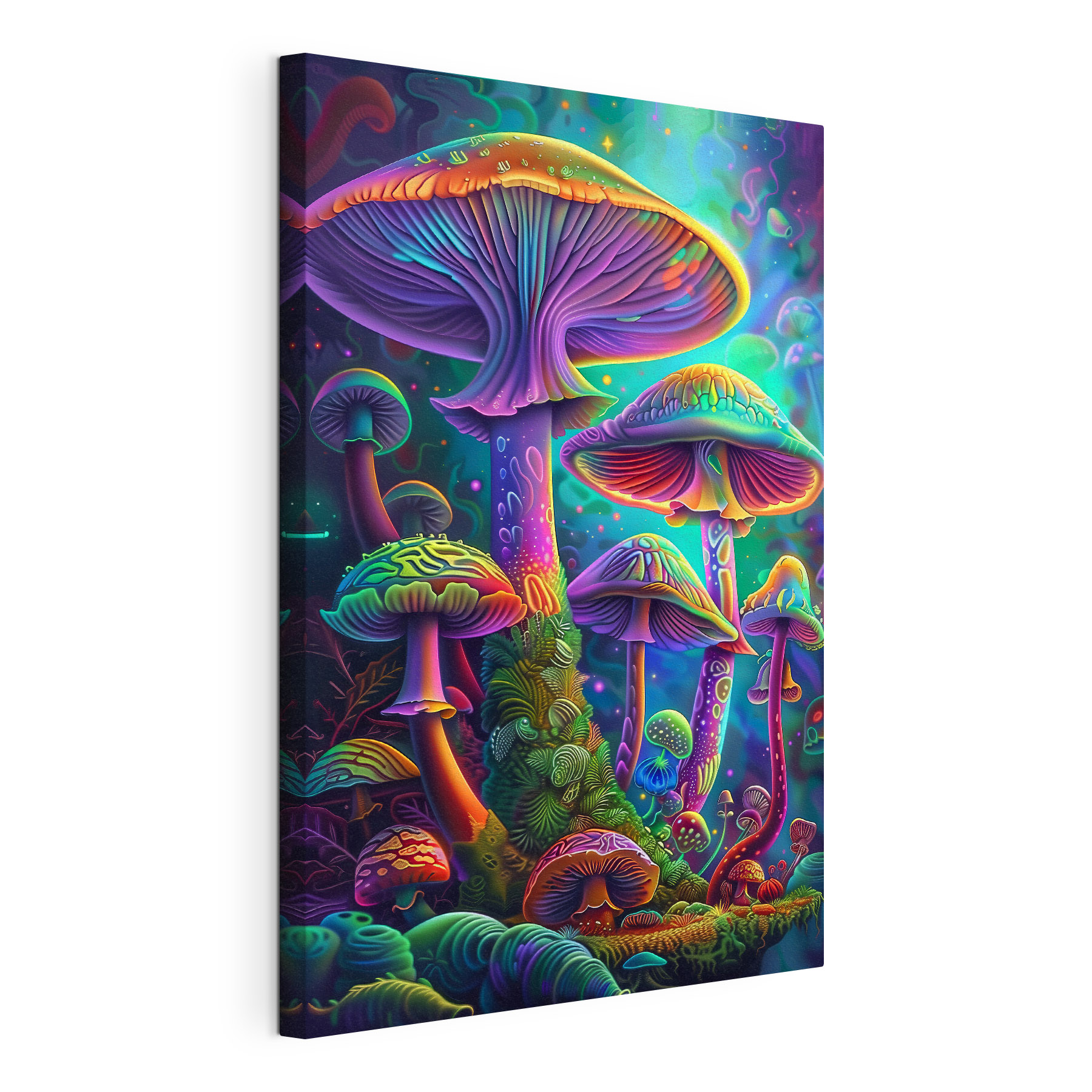 A group of colorful mushrooms