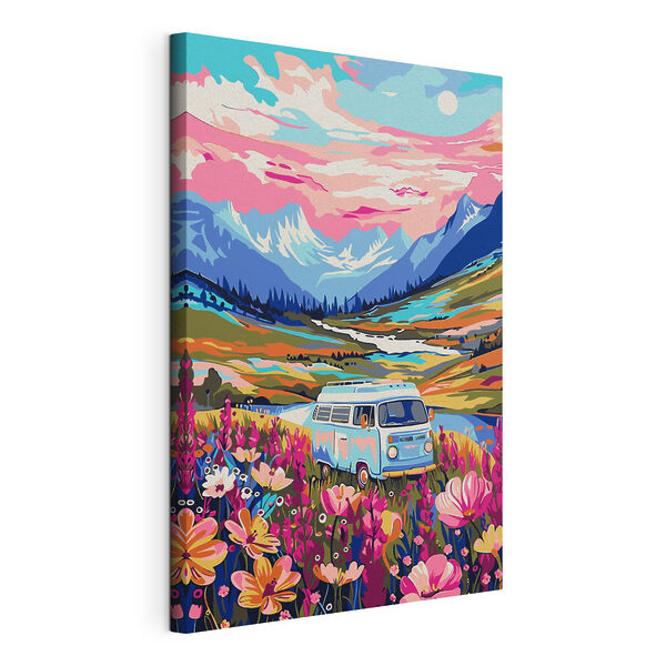 Wandbilder Wandbilder Ein Lieferwagen fährt durch ein Blumenfeld (Artikelnummer: s38260)